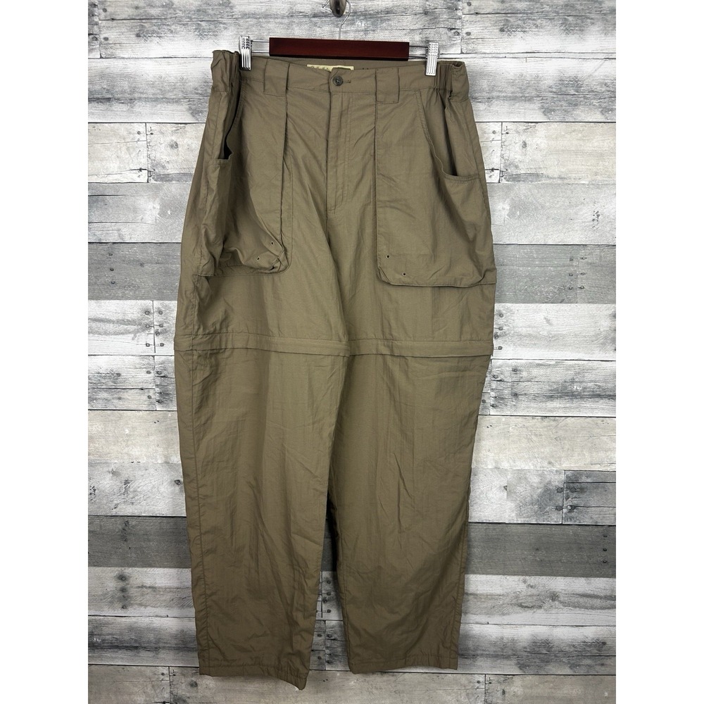 Cabelas Mens XL 32" Inseam Khaki Nylon Zip Off Convertible Pants